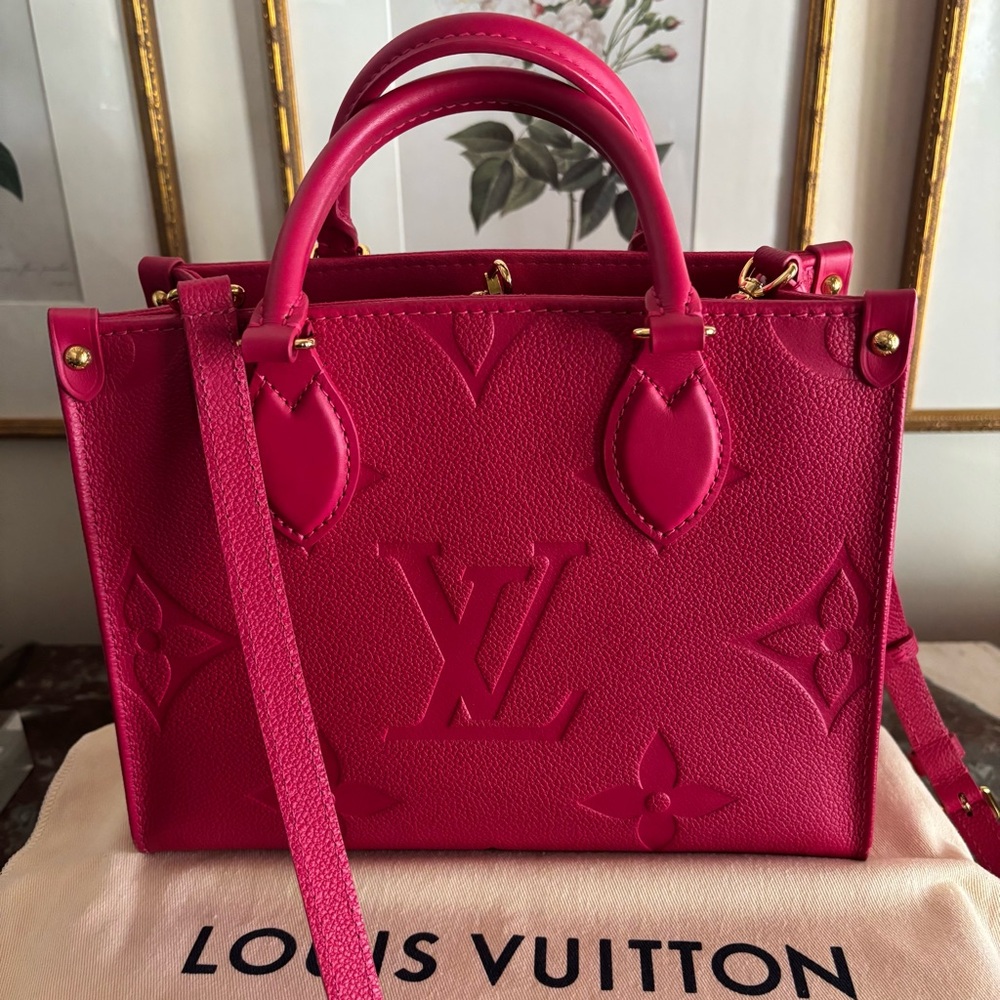 Louis Vuitton OnTheGo PM handbag satchel color Freesia